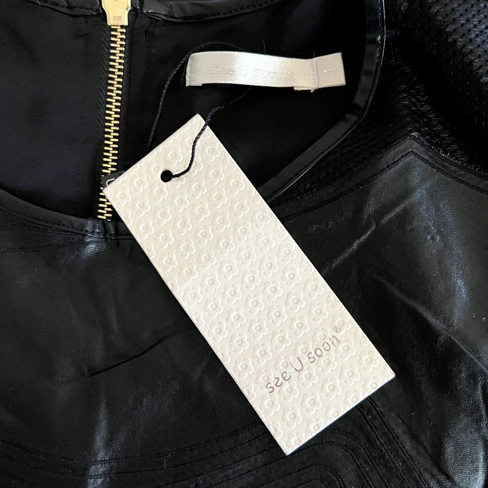 NWT See U Soon Faux Leather Sleeveless Mini Dress Mod 60's Inspired Pock… - Picture 6 of 13